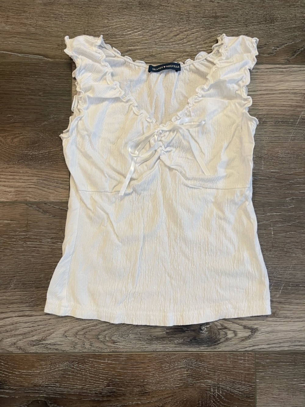 Brandy Melville Cream Ruffle Tie-Front Sleeveless Top like new one size